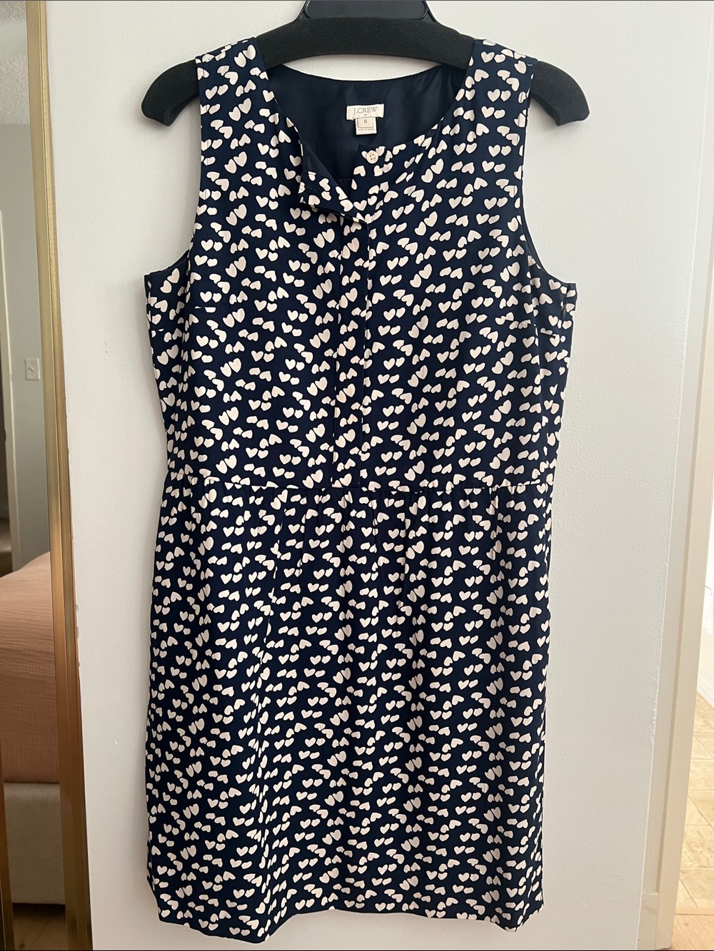 J. Crew Navy Sleeveless Heart Print Sheath Dress - 6